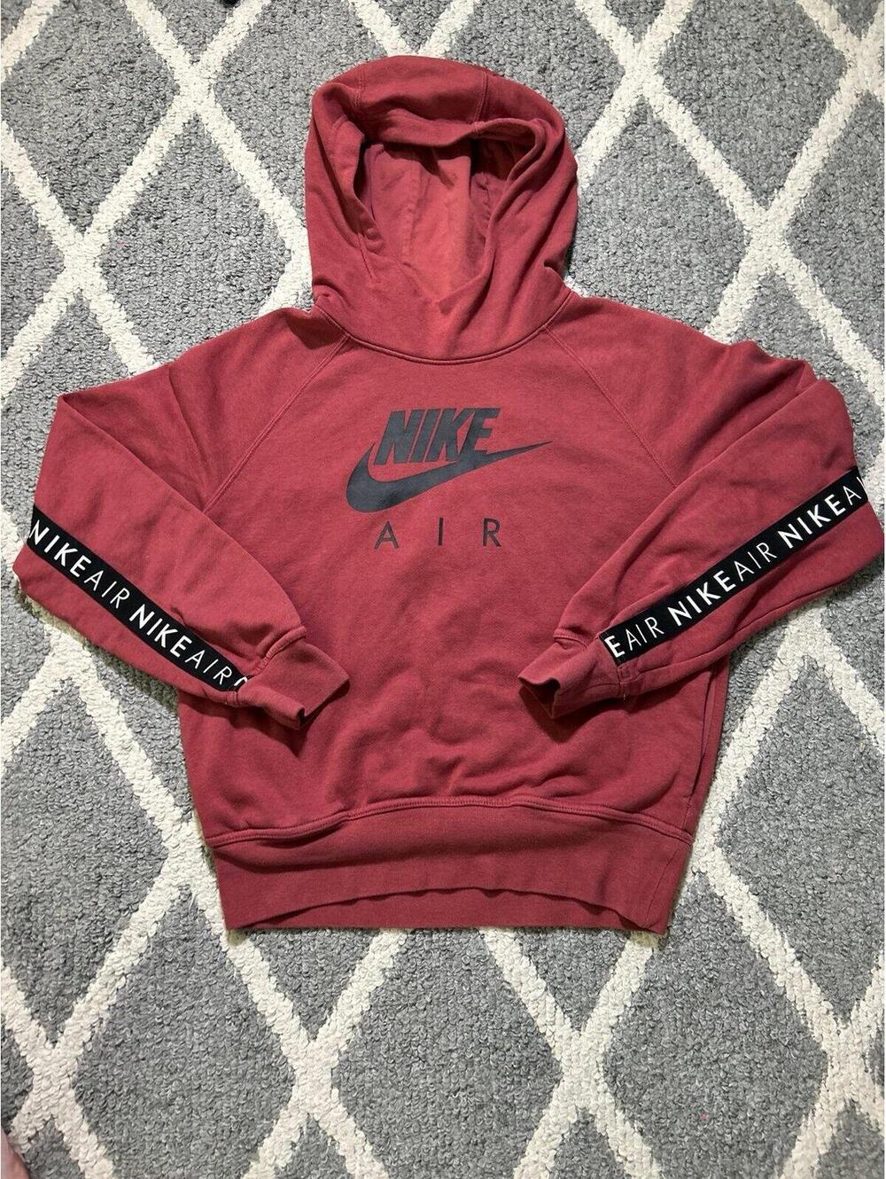 Nike Air Scuba Neck Spellout Logo Rust Red Hoodie Pullover Sweatshirt Womens S